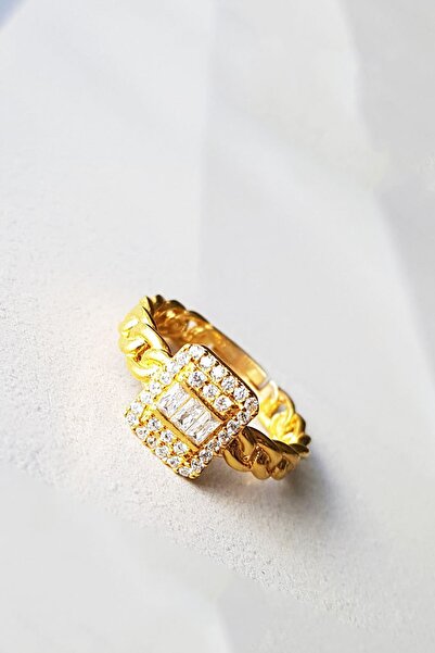 MorMajor Silver Beyaz Taşlı Baget Zincir Gümüş Yüzük