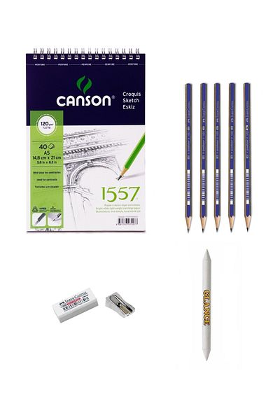 GLANCE Canson 5 Pencil Drawing Set with Sketch Notebook Pastel Dispensing Pencil SharpenerEraser Sketch Set