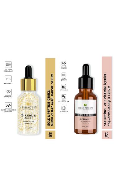 Herbaderm Süper Serum Collagen Gold Serum & Süper Serum Saf Retinol Yaşlanma ...