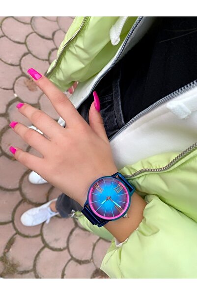 ÇENÇEN Unisex Mavi Pembe Altın Çelik Renkli Ekran Model Kol Saati Unisex Rain...
