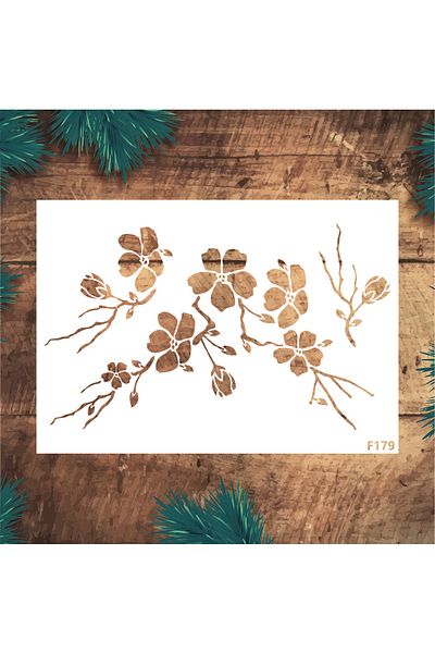 STENCİLTASARIM Stencil Design F179 Şakura Wall, Wood, Glass, Fabric Painting Template