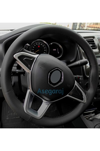 Asegaraj Renault Clio 4 Uyumlu Dikmeli Direksiyon Kılıfı Soft Siyah Deri Siyah Ipli ( 38cm×11cm )