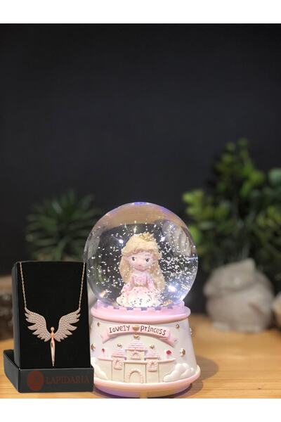Lapidaria Sevimli Melek Işıklı Müzikli Kar Küresi Orta Boy Ve Melek Kolye