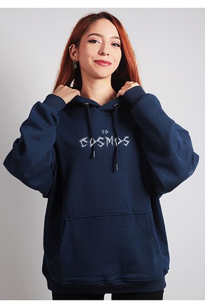 to COSMOS هودي كبير الحجم للجنسين باللون الأزرق الداكن