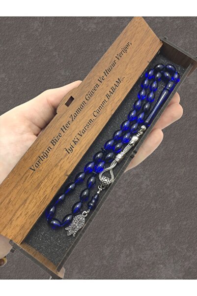 KANUNİ TESBİH Rozariu combinat cutie din lemn moire albastru negru