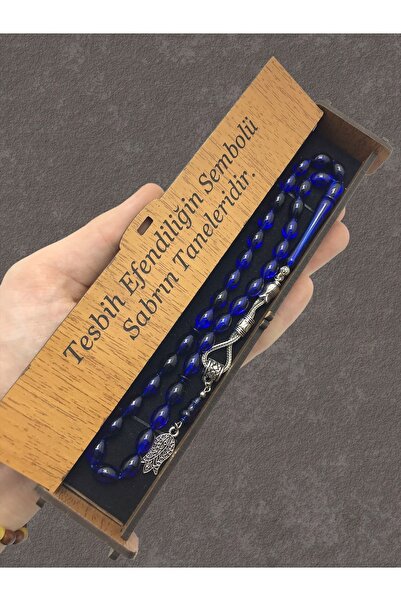 KANUNİ TESBİH Rozariu combinat cutie din lemn moire albastru negru
