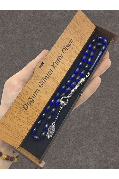 KANUNİ TESBİH Rozariu combinat cutie din lemn moire albastru negru