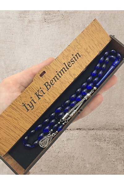 KANUNİ TESBİH Rozariu combinat cutie din lemn moire albastru negru