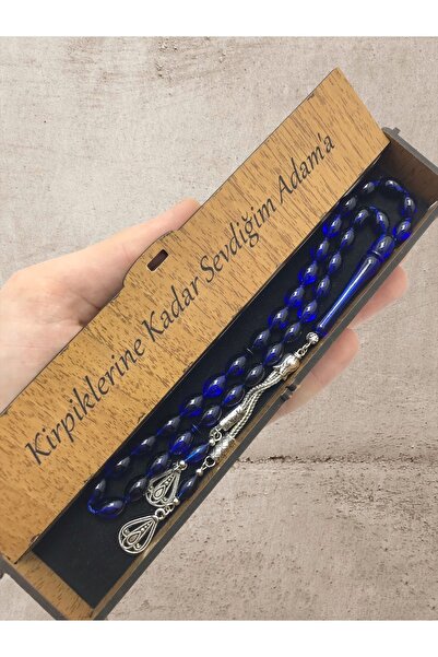 KANUNİ TESBİH Rozariu combinat cutie din lemn moire albastru negru