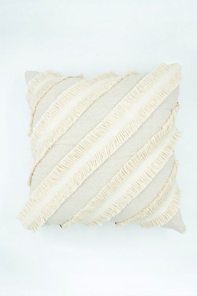 NDC HOME Special Design Cross Double Tasseled Single Linen Cream Throw Pillow Cover