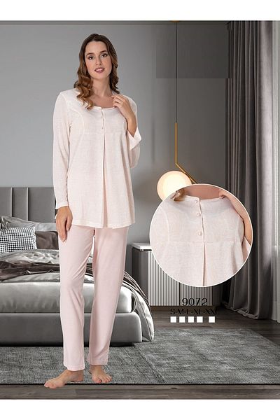 venera Effoort Maternity Pajama Set Plain Patterned Front Buttoned