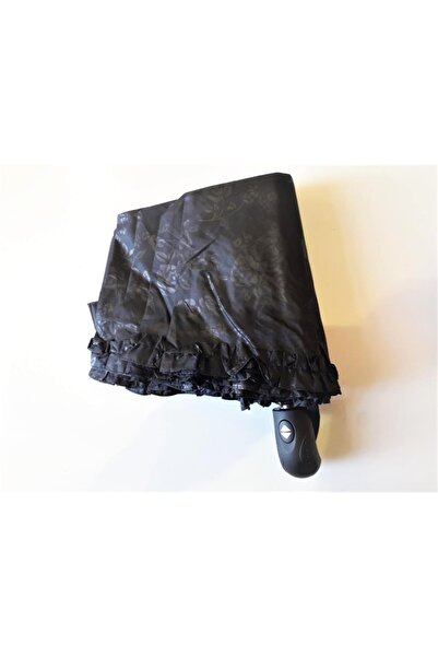 ELEVEN MARKETS Siyah Şemsiye Lüx Otomatik Fırfırlı Kadın Şemsiyesi Çanta Boy