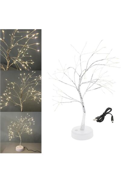 epazzar Led Işıklı Ağaç Masa Üstü Yılbaşı Noel Dekor Ağacı Peri Gece Işık 108 Led Usb Ve Pilli