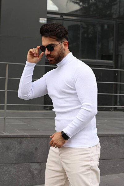 butilela Unisex Turtleneck Knitwear Turtleneck Sweater White