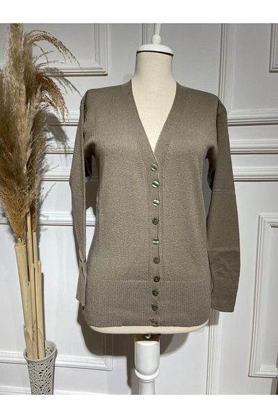 FATELLA Women's Fine Knitwear Sleeve Cuffed Seasonal Buttoned Cardigan