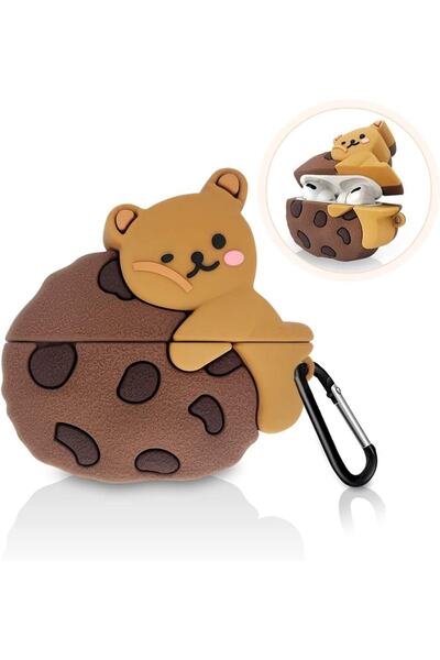 HappyCase Pro Uyumlu Kulaklık Kılıfı 3d Silikon Kurabiye Ayı
