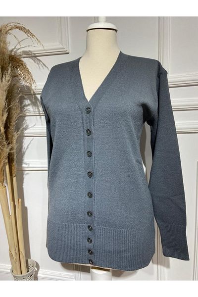 FATELLA Women's Fine Knitwear Sleeve Cuffed Seasonal Buttoned Cardigan
