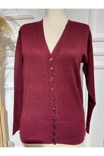 FATELLA Women's Fine Knitwear Sleeve Cuffed Seasonal Buttoned Cardigan