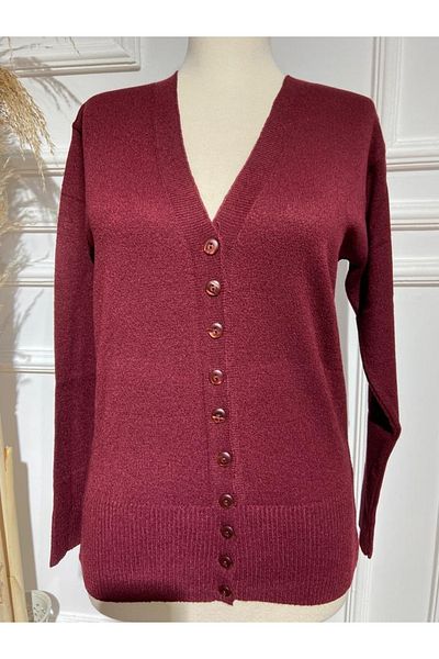 FATELLA Women's Fine Knitwear Sleeve Cuffed Seasonal Buttoned Cardigan