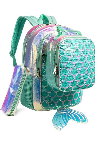 Hobidehobi School Backpack + Pencil Case + Lunch Box Marmaid