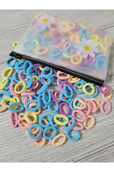 GÜLPEŞE 100dílné látkové elastické sponky do vlasů mini vlásenky s průhledným sáčkem Lst-180