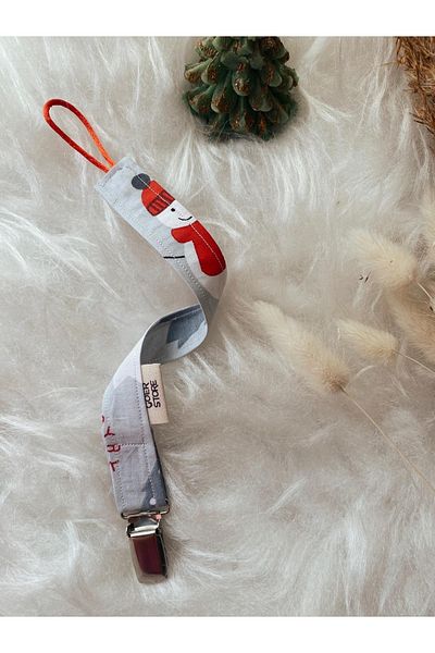 GOER STORE Red Christmas Detailed 100% Cotton Fabric Baby Pacifier Strap