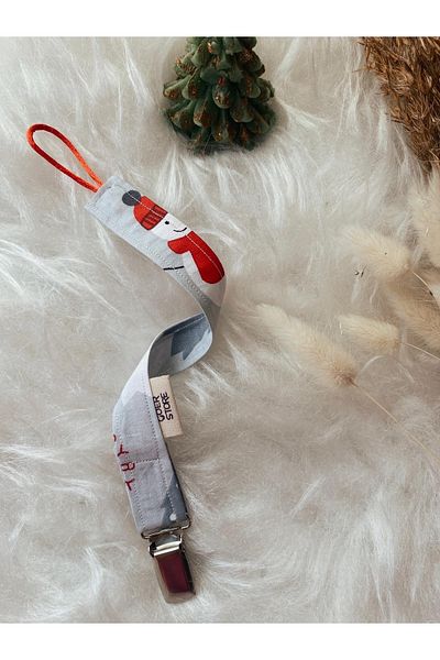 GOER STORE Red Christmas Detailed 100% Cotton Fabric Baby Pacifier Strap