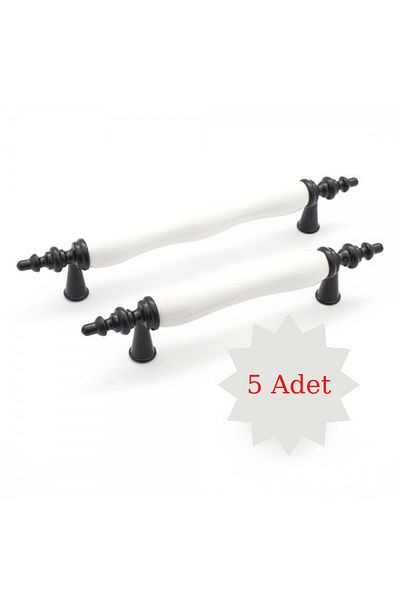 ARON (5 Pieces) Porcelain Black - White Handle Furniture Cabinet Door TV Unit Bed Children's Room Handle 128mm