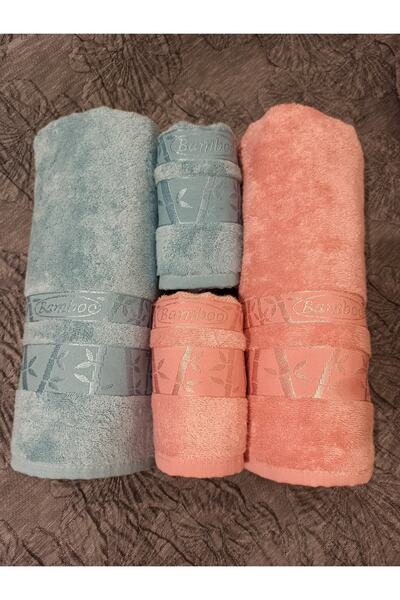 ŞENER HOME Набір для ванної кімнати з бамбука першої якості, 4 предмети, рушник для ванної та рушник для голови - м'ята та пудра