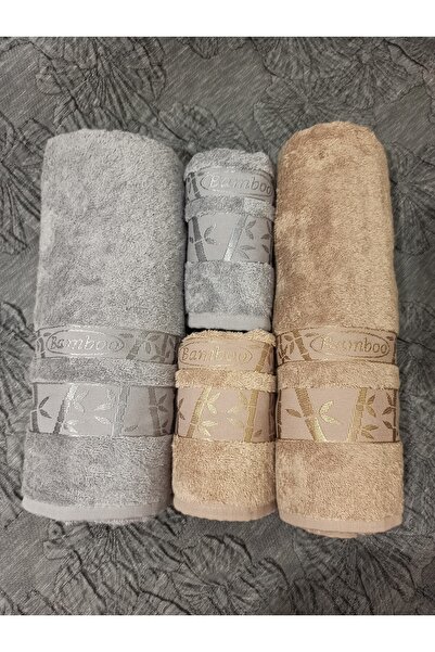 ŞENER HOME Σετ μπάνιου μπαμπού πρώτης ποιότητας 4 τεμαχίων, πετσέτα μπάνιου κ...