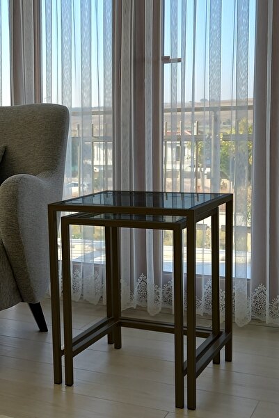 entemiz Zigon Sehpa 2'li Füme Temperli Camlı