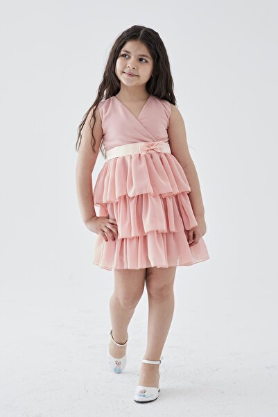 Kıvanç Çocuk Kız Çocuk Kısa Kollu Eteği Kat Kat Elbise