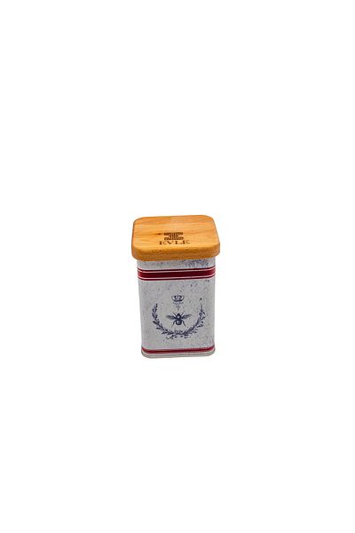EVLE Er214-5o Country Housefly Patterned Square Metal Storage Container with Wooden Lid 11x11 Cm