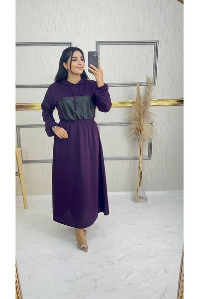 Dm Life Hooded Leather Detailed Two Thread Dress