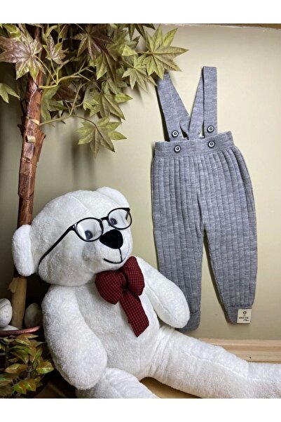 Meriç bebe Önden Düğmeli Askılı Fitilli Triko Gri Pantolon
