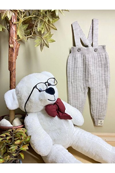 Meriç bebe Önden Düğmeli Askılı Fitilli Triko Bej Pantolon