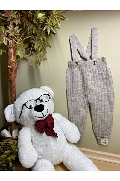 Meriç bebe Önden Düğmeli Askılı Fitilli Triko Bej Pantolon