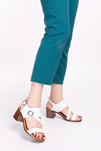 Gondol Hakiki Deri Topuklu Sandalet Iz.620 - Beyaz - 41