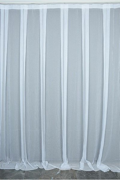 AKÇA TEKSTİL Pasta Model Glittery White Color Ready Made Sewn Pleated Tulle Curtain 300*260