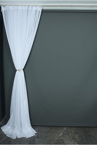 AKÇA TEKSTİL Κουρτίνα από τούλι με πλισέ, έτοιμη για ράψιμο, μοντέλο Pasta, λευκό ασημί χρώμα, 300*260