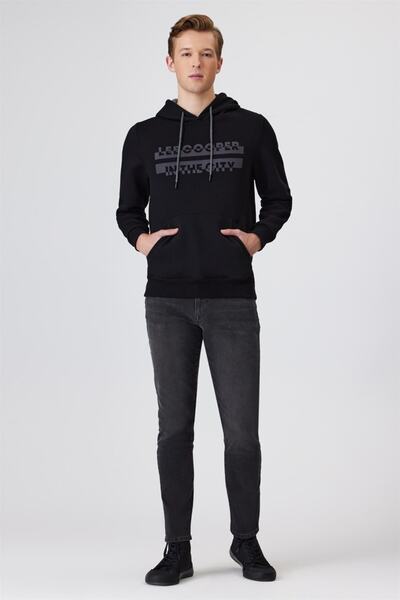 Lee Cooper Ανδρικό μαύρο φούτερ με κουκούλα - Tess