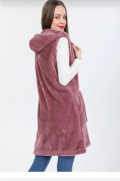 ABB Hooded Zippered Sleeveless Plush Vest
