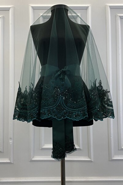 ZEYMERADE طقم حجاب زفاف باللون الأخضر الزمردي، نمط السلطان مع أربطة مضيئة