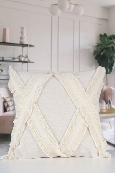 NDC HOME Special Design Square Crossed Single Linen Cream Throw Pillow Cover 43x43