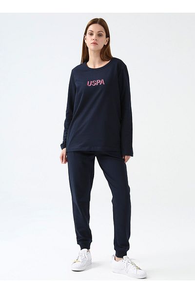 U.S. Polo Assn. Hanorac pentru damă, albastru bleumarin, cu gât crew, Bally-sk022