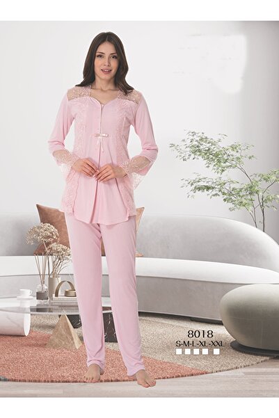 Effortt Omuz Ve Kol Dantel Detaylı Lohusa Pijama Takımı