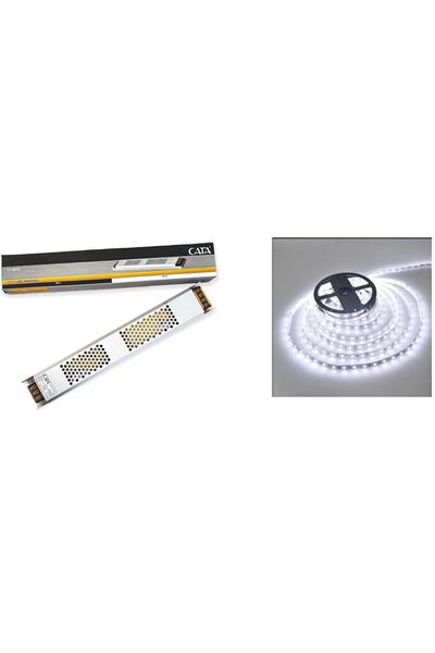 KONDEL Cata 25 Metre 10 Çip Şerit Led Beyaz+cata 30 Amper Slim Led Trafosu Takım