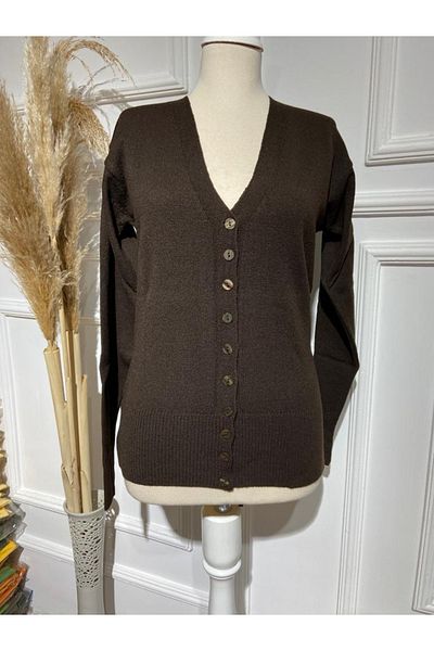 FATELLA Women's Fine Knitwear Sleeve Cuffed Seasonal Buttoned Cardigan