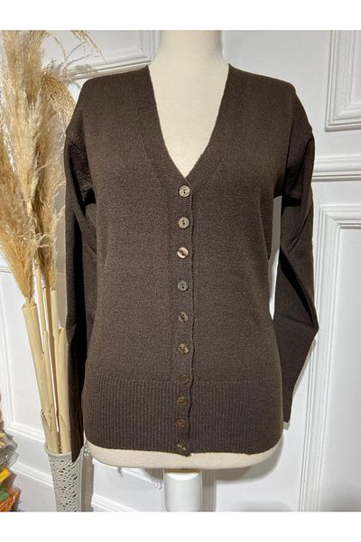 FATELLA Women's Fine Knitwear Sleeve Cuffed Seasonal Buttoned Cardigan
