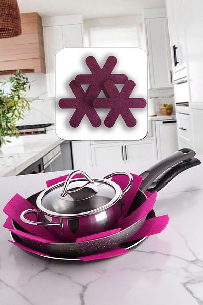 garaccu Pan and Pot Anti-Scratch, Pyrex Protector, Felt Pot Protector 3 Pieces in Plum Color